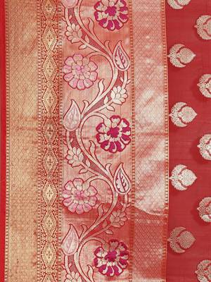 Maroon Art Silk woven saree with blouse 3