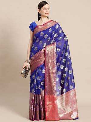 BLUE Art Silk woven saree with blouse 1