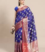 BLUE Art Silk woven saree with blouse