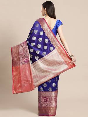 BLUE Art Silk woven saree with blouse 2