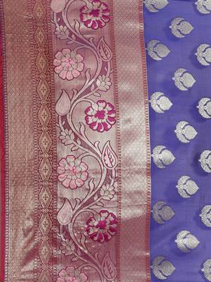BLUE Art Silk woven saree with blouse 3