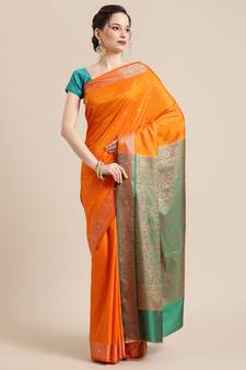 Orange  silk woven saree with blouse