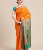 Orange  silk woven saree with blouse
