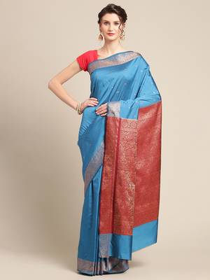 blue silk woven saree with blouse 1
