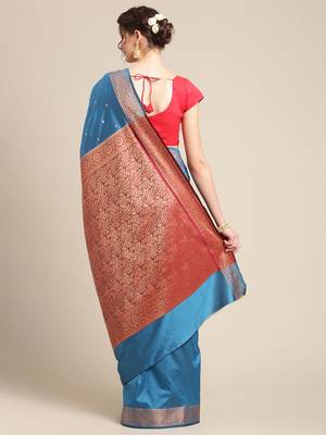 blue silk woven saree with blouse 2