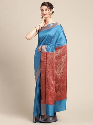blue silk woven saree with blouse 3