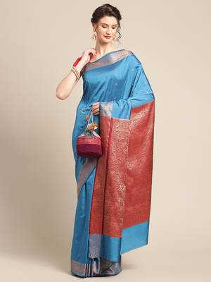 blue silk woven saree with blouse 4