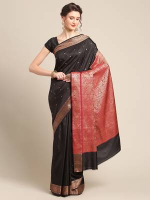 Black silk woven saree with blouse 1
