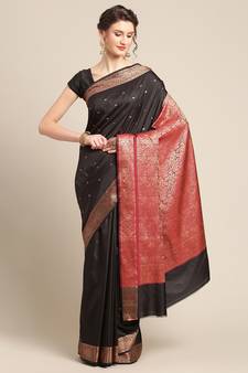 Black silk woven saree with blouse