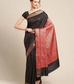 Black silk woven saree with blouse