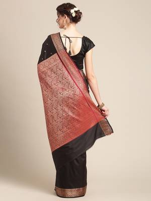 Black silk woven saree with blouse 2