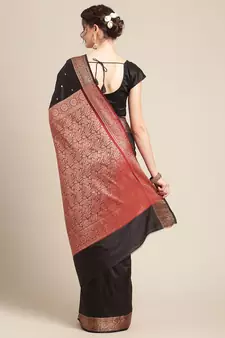 Black silk woven saree with blouse
