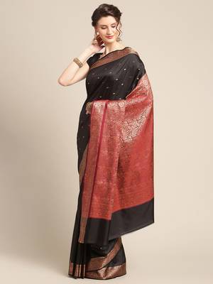 Black silk woven saree with blouse 3