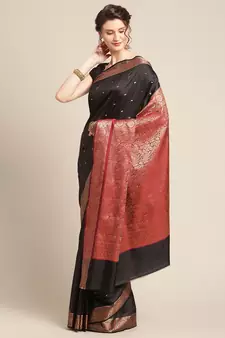 Black silk woven saree with blouse