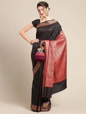 Black silk woven saree with blouse 4