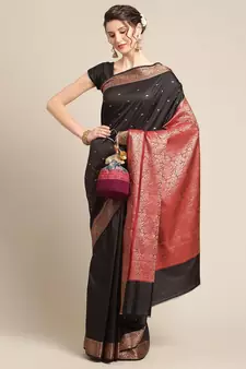 Black silk woven saree with blouse