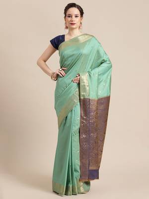 Green silk woven saree with blouse 1
