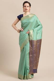 Green silk woven saree with blouse