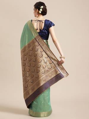 Green silk woven saree with blouse 2