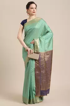 Green silk woven saree with blouse