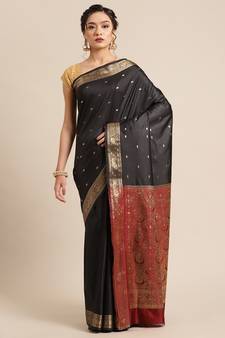 Black silk woven saree with blouse