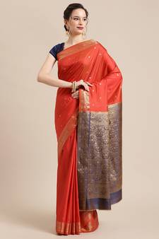 red silk woven saree with blouse