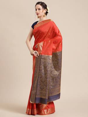 red silk woven saree with blouse 3