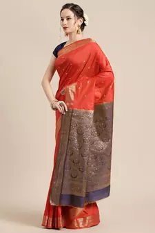 red silk woven saree with blouse