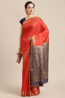 red silk woven saree with blouse