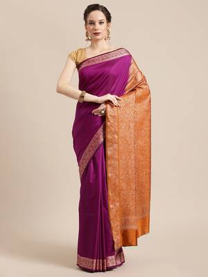 Purple silk woven saree with blouse 1