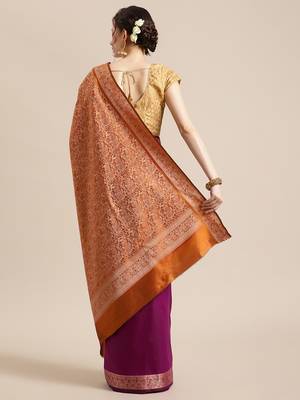 Purple silk woven saree with blouse 2