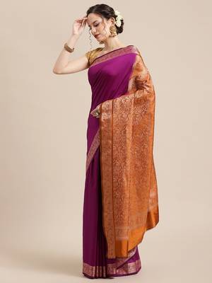 Purple silk woven saree with blouse 3