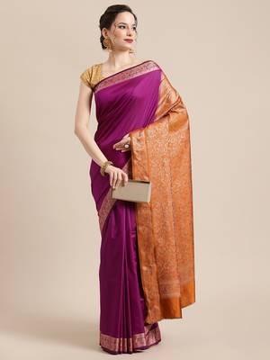 Purple silk woven saree with blouse 4