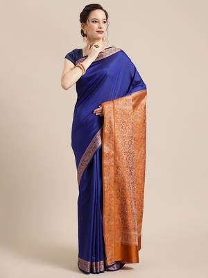Blue silk woven saree with blouse 1