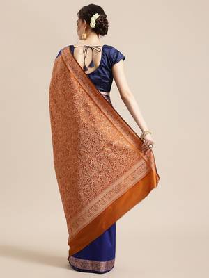 Blue silk woven saree with blouse 2