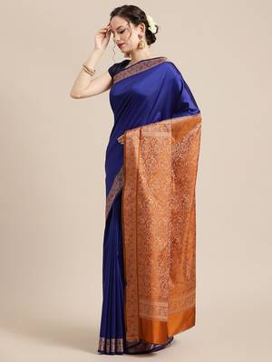 Blue silk woven saree with blouse 3
