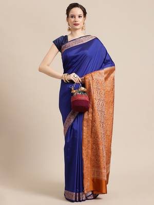 Blue silk woven saree with blouse 4