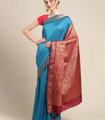 blue silk woven saree with blouse