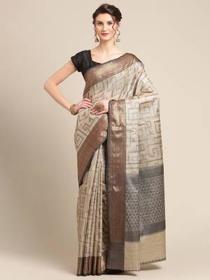 Beige Tissue  woven saree with blouse 1