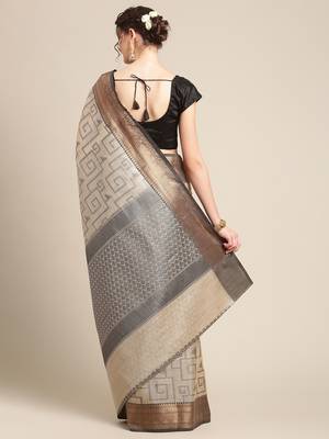 Beige Tissue  woven saree with blouse 2