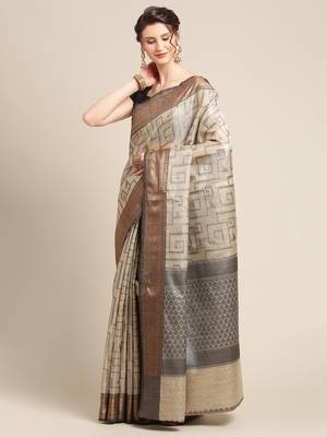 Beige Tissue  woven saree with blouse 3