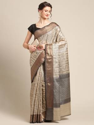 Beige Tissue  woven saree with blouse 4