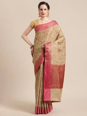Beige Tissue  woven saree with blouse 1