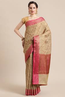 Beige Tissue  woven saree with blouse