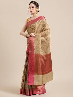 Beige Tissue  woven saree with blouse 3