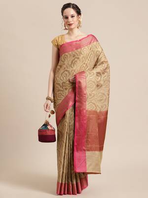 Beige Tissue  woven saree with blouse 4
