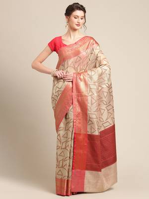 Beige Tissue  woven saree with blouse 1