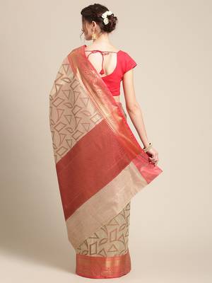 Beige Tissue  woven saree with blouse 2