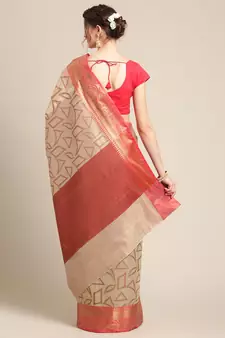 Beige Tissue  woven saree with blouse