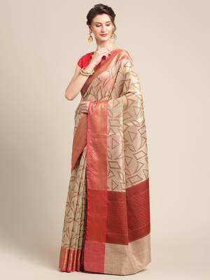 Beige Tissue  woven saree with blouse 3